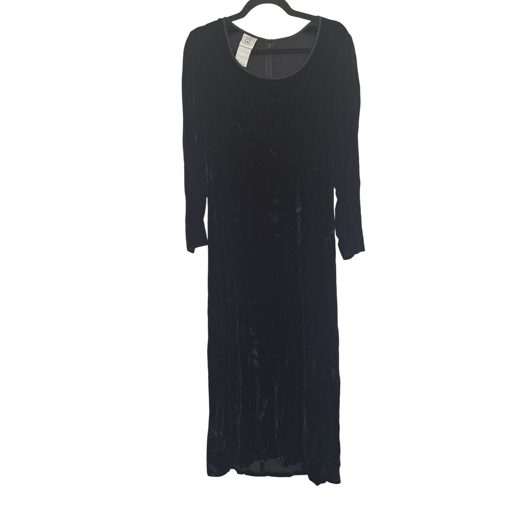 Laura Ashley Vintage Black Silk Blend Velvet Empire Waist Maxi Dress Size 6